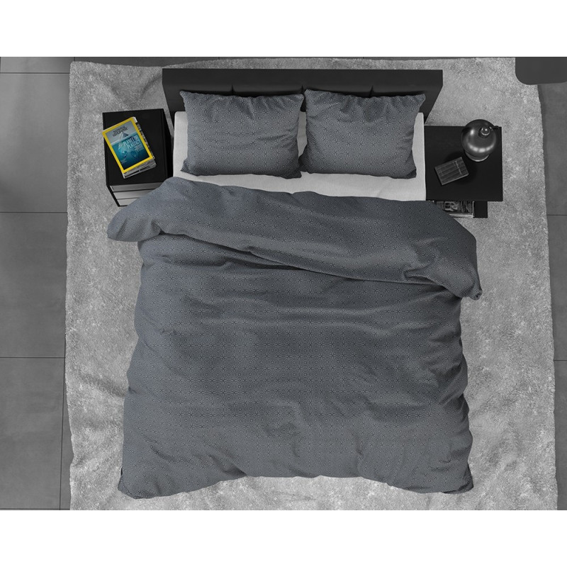 Flonel sengesæt Jason Anthracite med cirkel mønster fra MyTrendyHome.dk