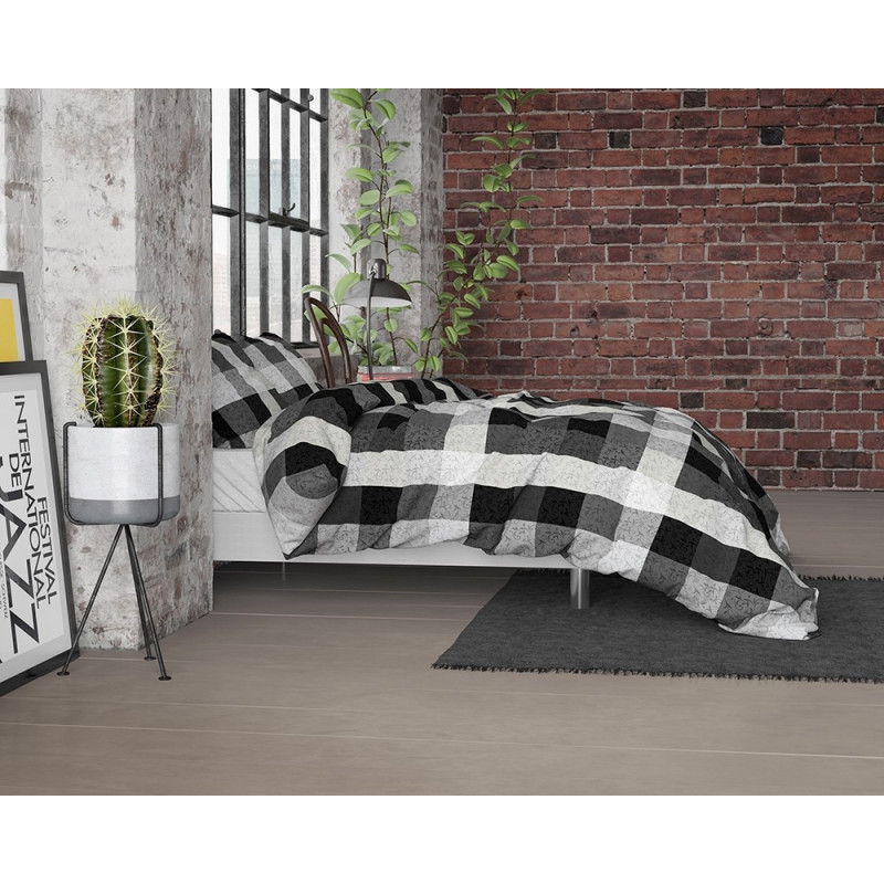 Flonel sengesæt Steef Anthracite med skakcelle på fra MytrendyHome.dk