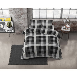 Flonel sengesæt Steef Anthracite med skakcelle på fra MytrendyHome.dk