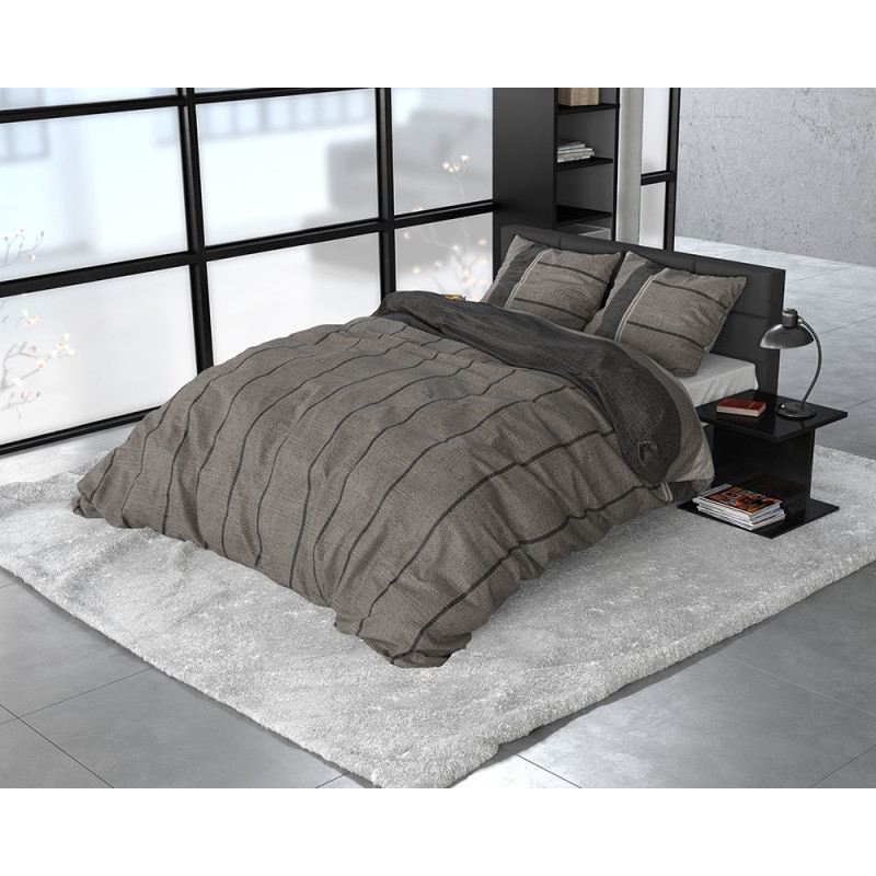 Flonel sengesæt Kees Taupe med stribet mønster fra MyTrendyHome.dk