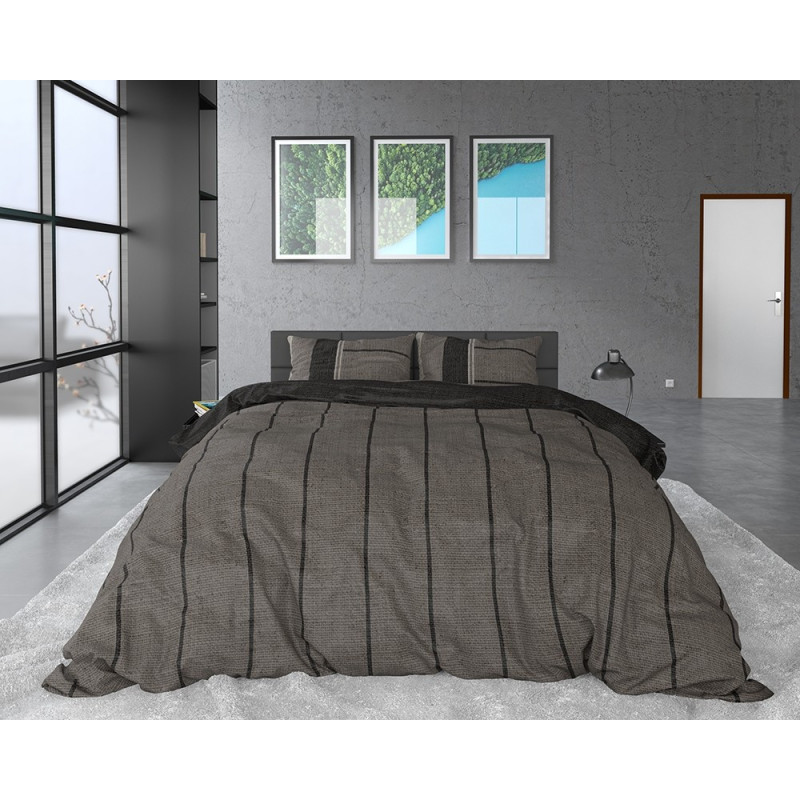 Flonel sengesæt Kees Taupe med stribet mønster fra MyTrendyHome.dk