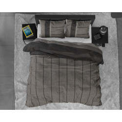 Flonel sengesæt Kees Taupe med stribet mønster fra MyTrendyHome.dk