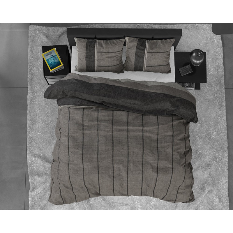 Flonel sengesæt Kees Taupe med stribet mønster fra MyTrendyHome.dk
