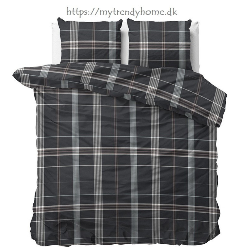Flonel sengesæt Bruce Taupe med ternet mønster fra MytrendyHome.dk
