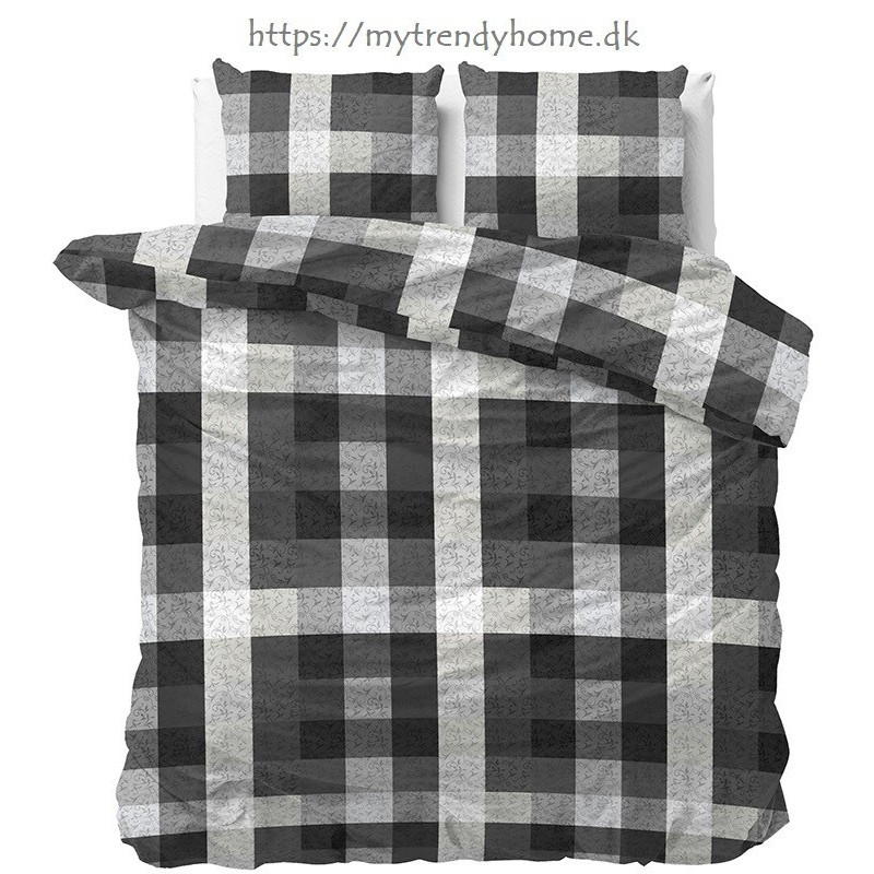 Flonel sengesæt Steef Anthracite med skakcelle på fra MytrendyHome.dk