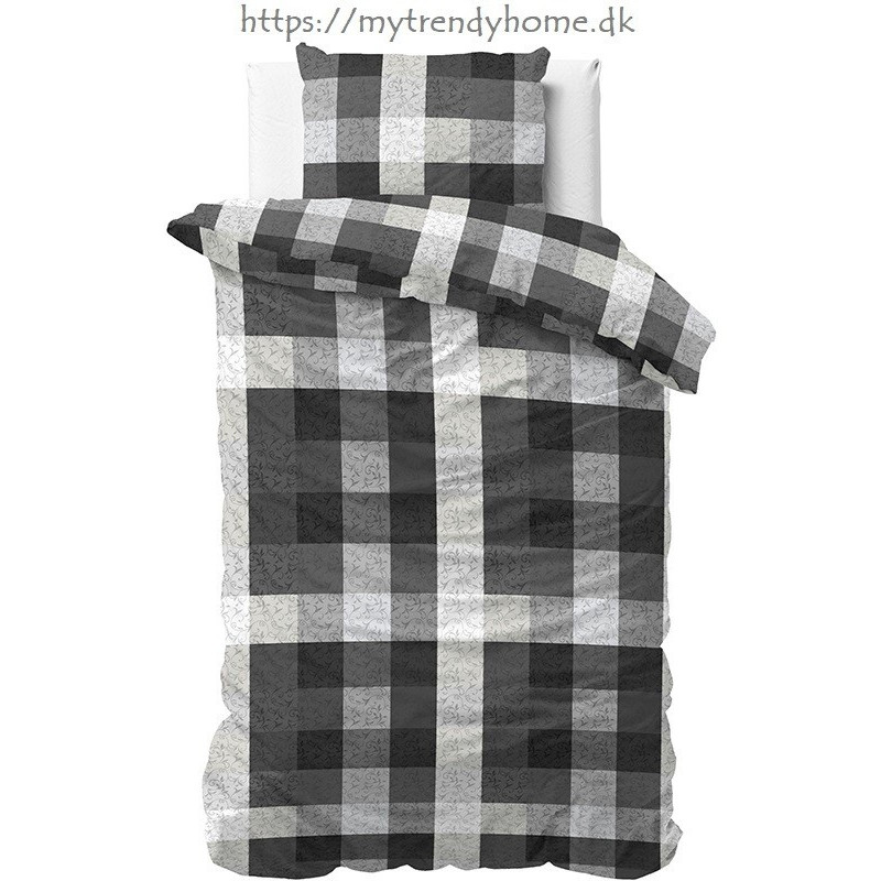 Flonel sengesæt Steef Anthracite med skakcelle på fra MytrendyHome.dk