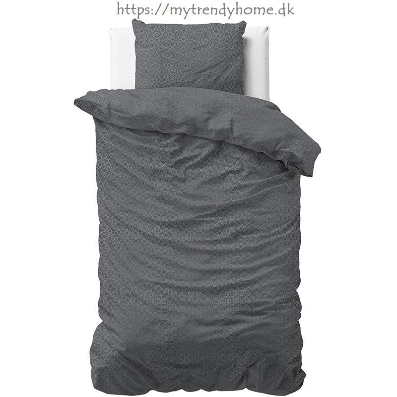 Flonel sengesæt Jason Anthracite med cirkel mønster fra MyTrendyHome.dk