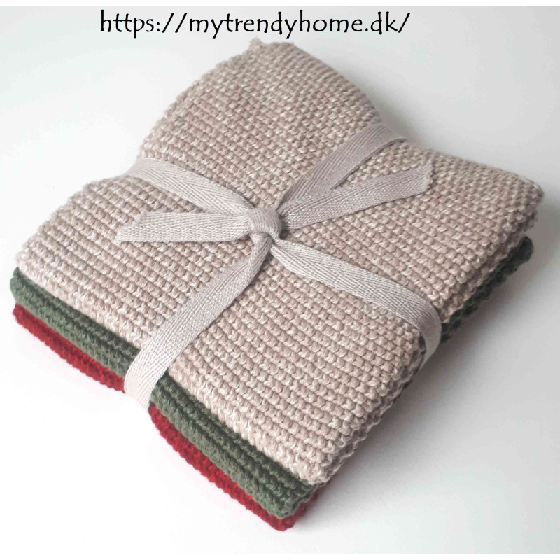 Strikkede køkkenhåndklæder 3 i pak God Jul fra MyTrendyHome.dk