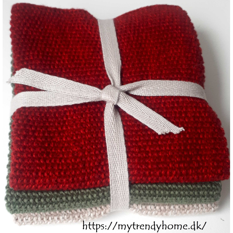 Strikkede køkkenhåndklæder 3 i pak God Jul fra MyTrendyHome.dk