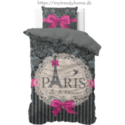 Sengesæt I Love Paris Pink med romantisk mønster fra MyTrendyHome.dk